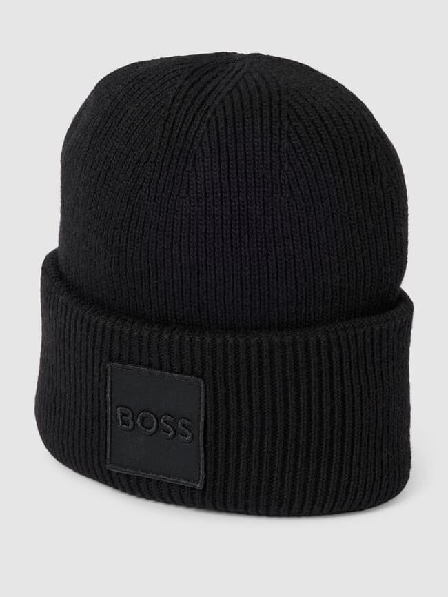 

Вязаная шапка с пришивкой этикетки модель "Ландран" BOSS, черный