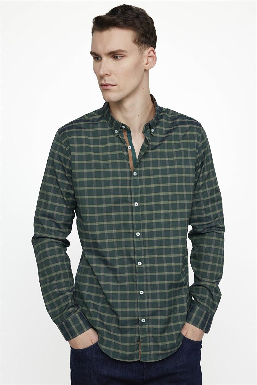 

Мужская рубашка Slim Fit в клетку цвета хаки TUDORS