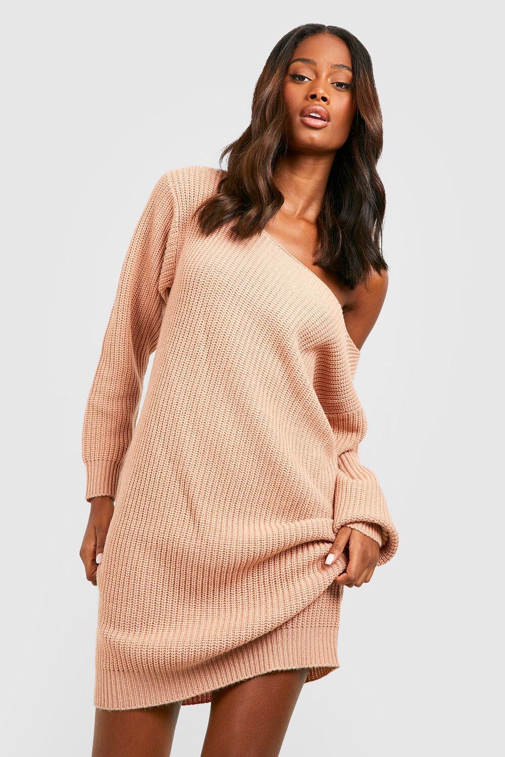 

Базовое платье-свитер с вырезом лодочка Boohoo, серый
