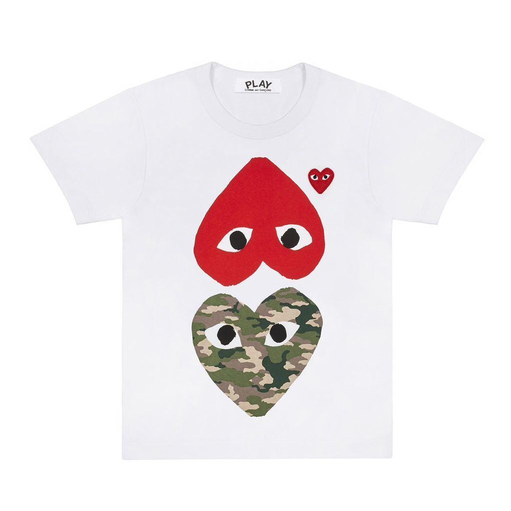 

Красно-камуфляжная футболка с двойным сердцем Comme Des Garcon, белый