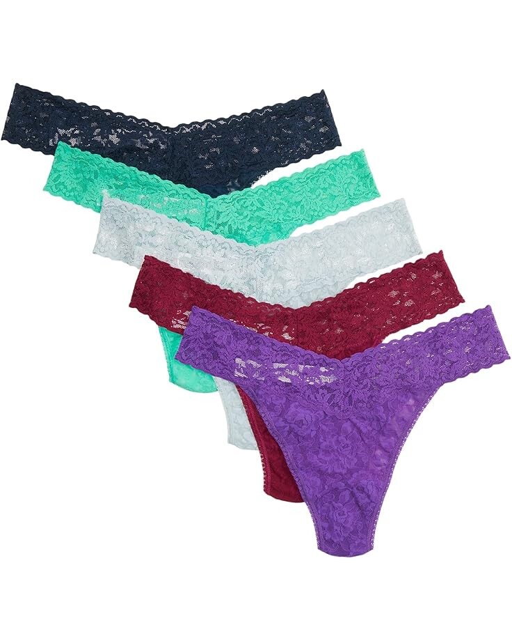 

Стринги Hanky Panky Signature Lace Original Thong 5-Pack, цвет Agave Green/Nori/Dark Pomagranate/Viola Purple/Pearl Grey