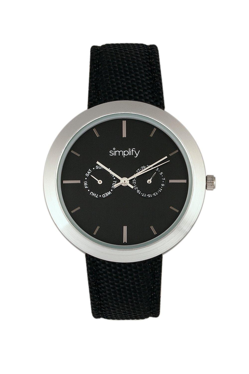 

Часы 6100 с ремешком из парусины, индикатором дня и даты Simplify, черный