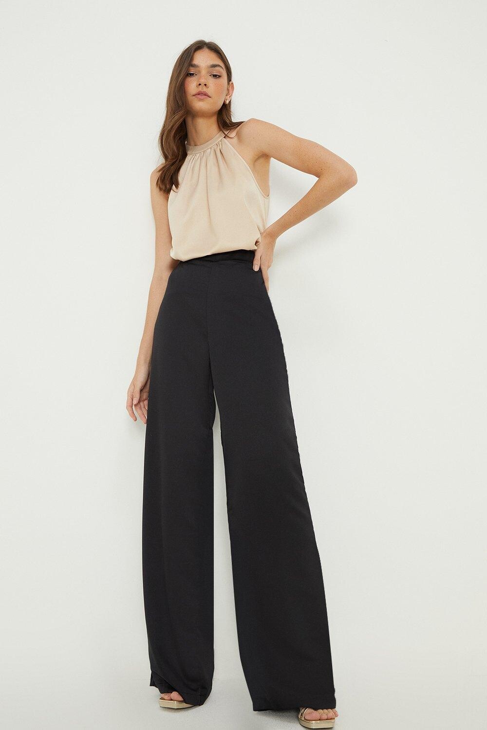 

Высокие атласные широкие брюки Dorothy Perkins, черный