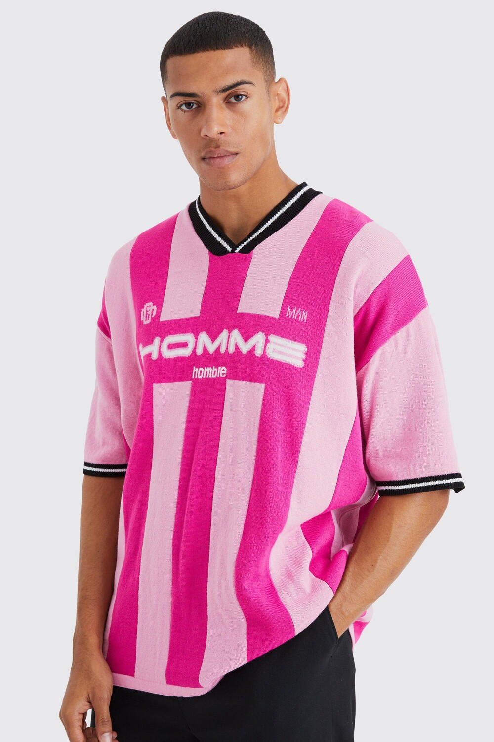 

Трикотажное поло homme в полоску Boohoo, розовый