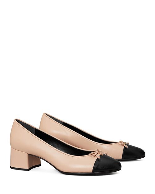 

Женские балетки на высоком каблуке с бантом Tory Burch, цвет Tan/Beige