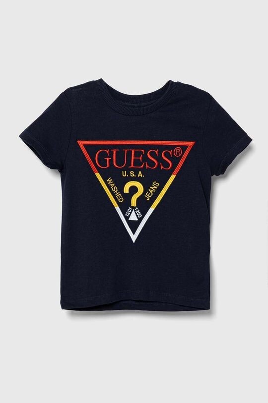 

Детская хлопковая футболка Guess, темно-синий