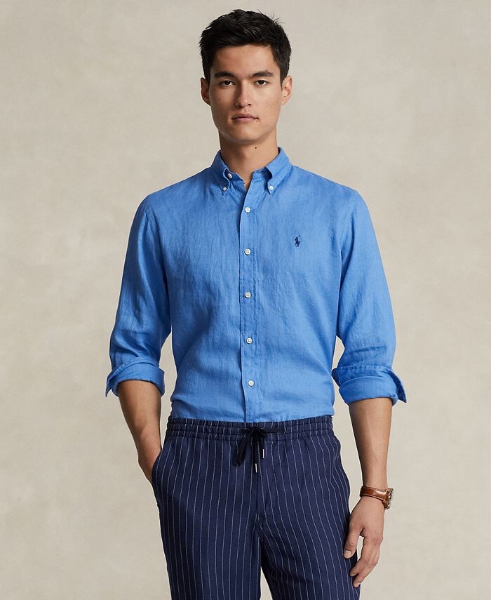 

Мужская льняная рубашка классического кроя Polo Ralph Lauren, синий