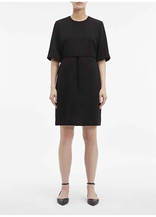 

Однотонное черное короткое женское платье с круглым вырезом STRUCTURE TWLL MINI SHIFT DRESS Calvin Klein, черный