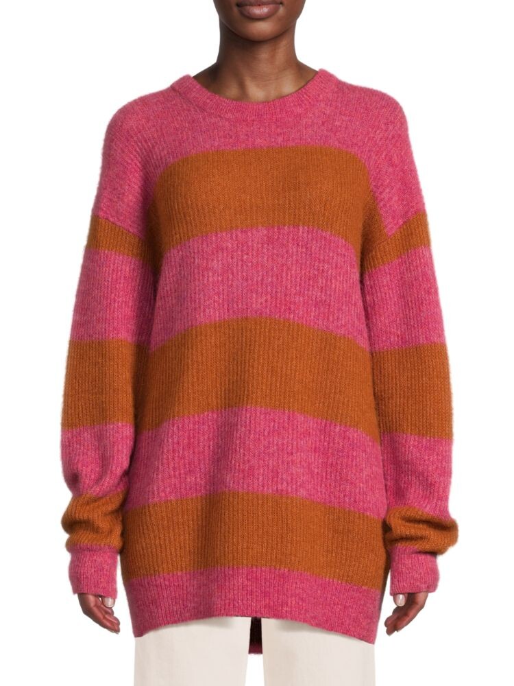

Свитер с круглым вырезом из мягкой шерсти альпаки в полоску Naadam, цвет Pink Combo