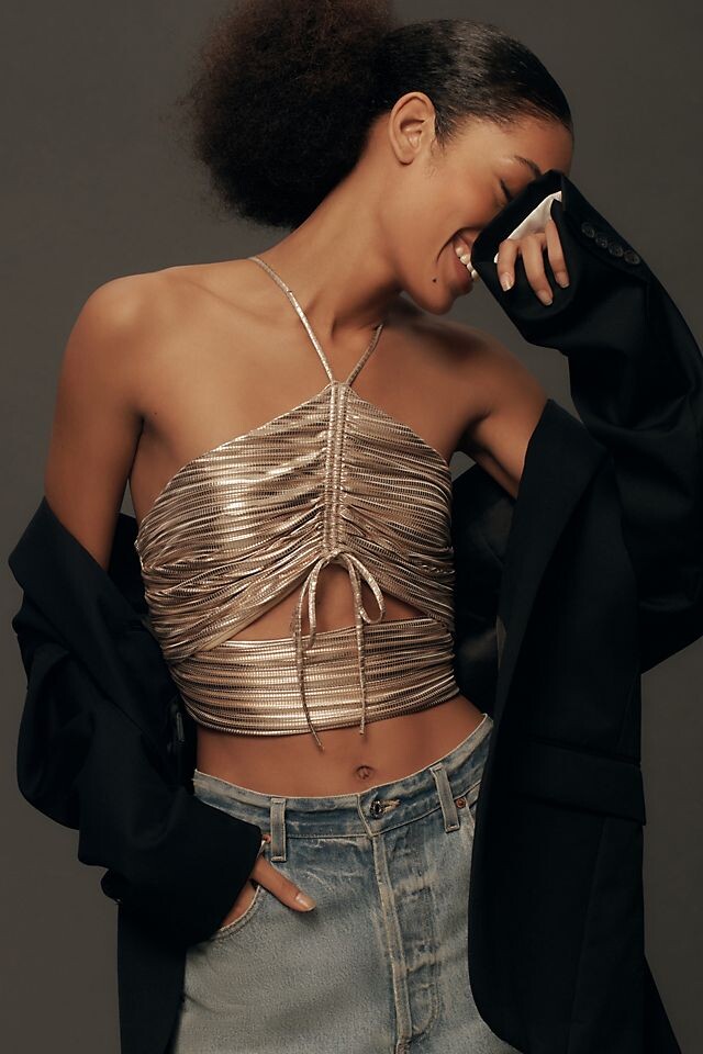 

Майка Anthropologie Shine плиссированная, бежевый
