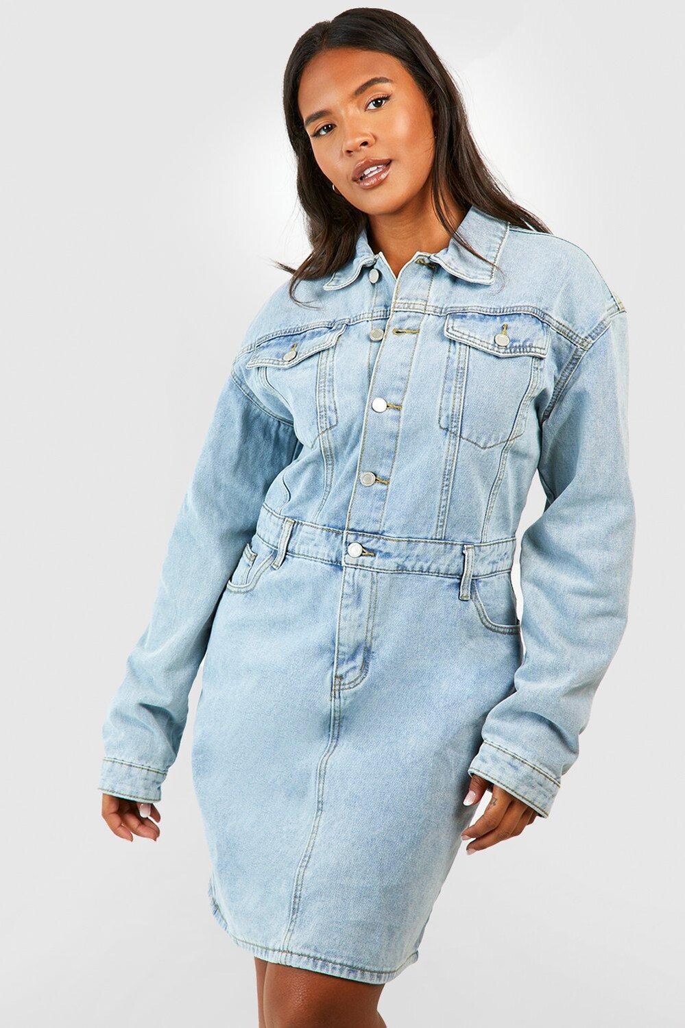 

Платье-рубашка из денима плюс ветерн Boohoo, синий