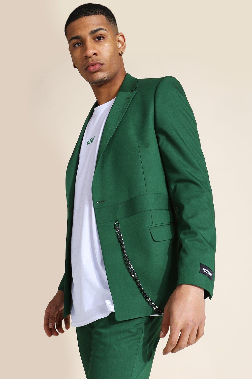 цена Узкий двубортный костюмный пиджак Boohoo, зеленый