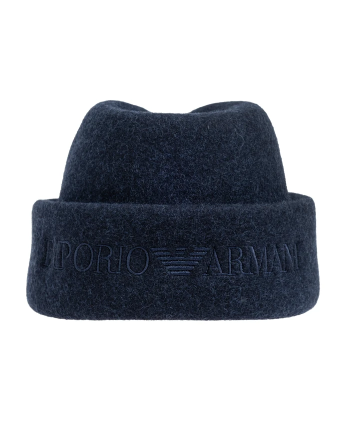 

Шерстяная шапка с вышитым логотипом Emporio Armani, синий