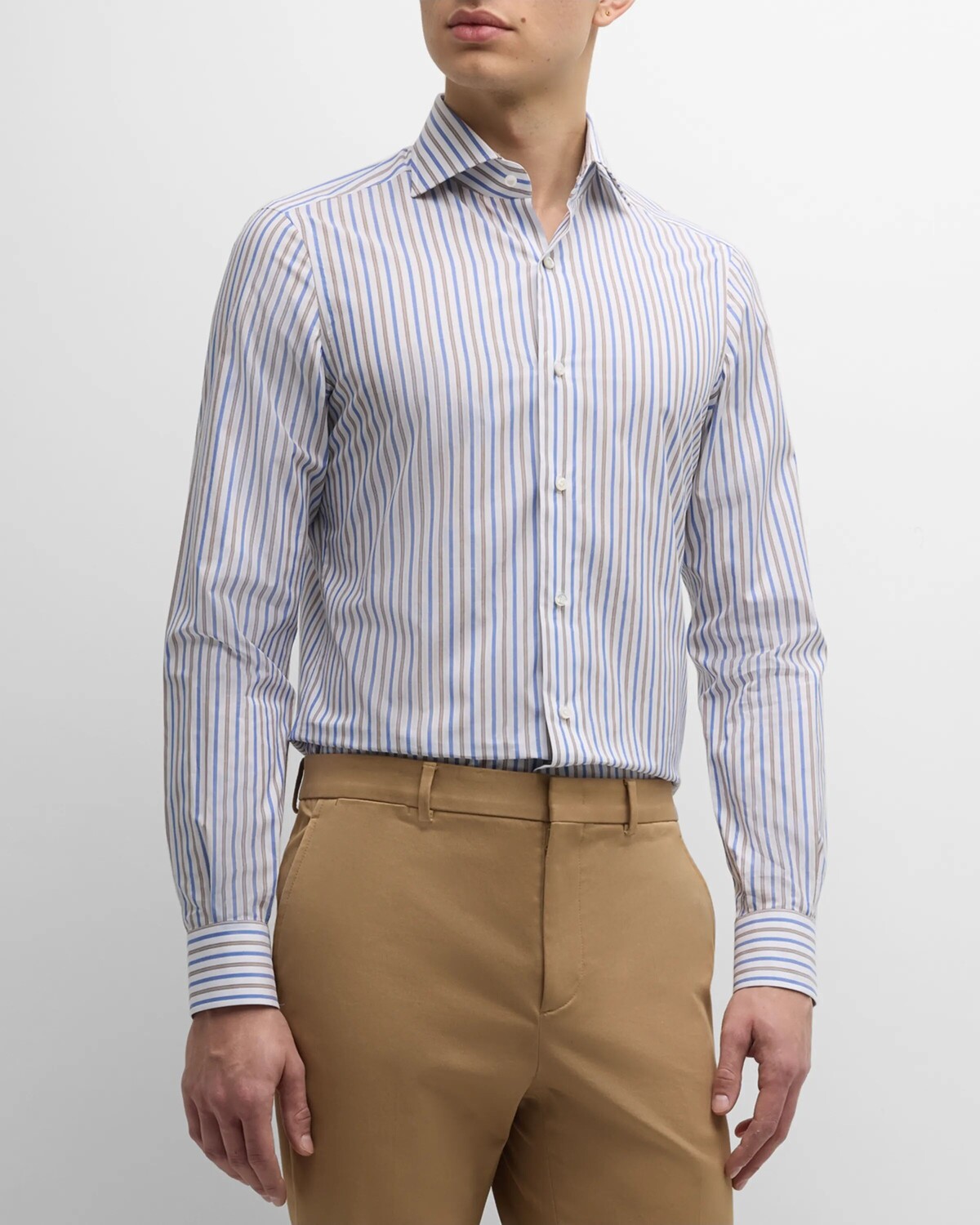 

Мужская хлопковая спортивная рубашка в несколько полосок Isaia, цвет White Blue