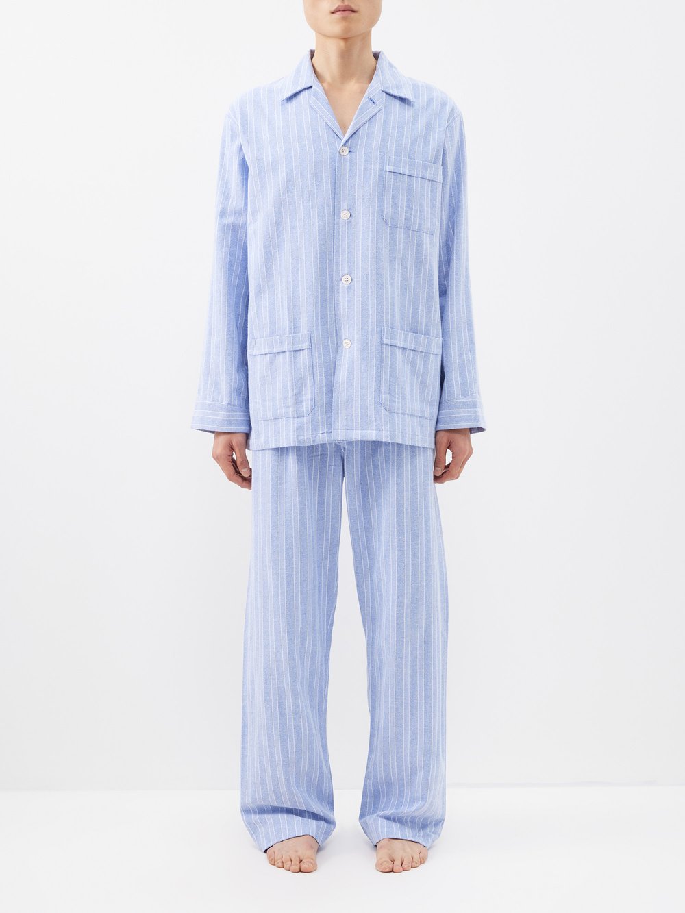 Хлопковая пижама arran в полоску Derek Rose, синий цена и фото