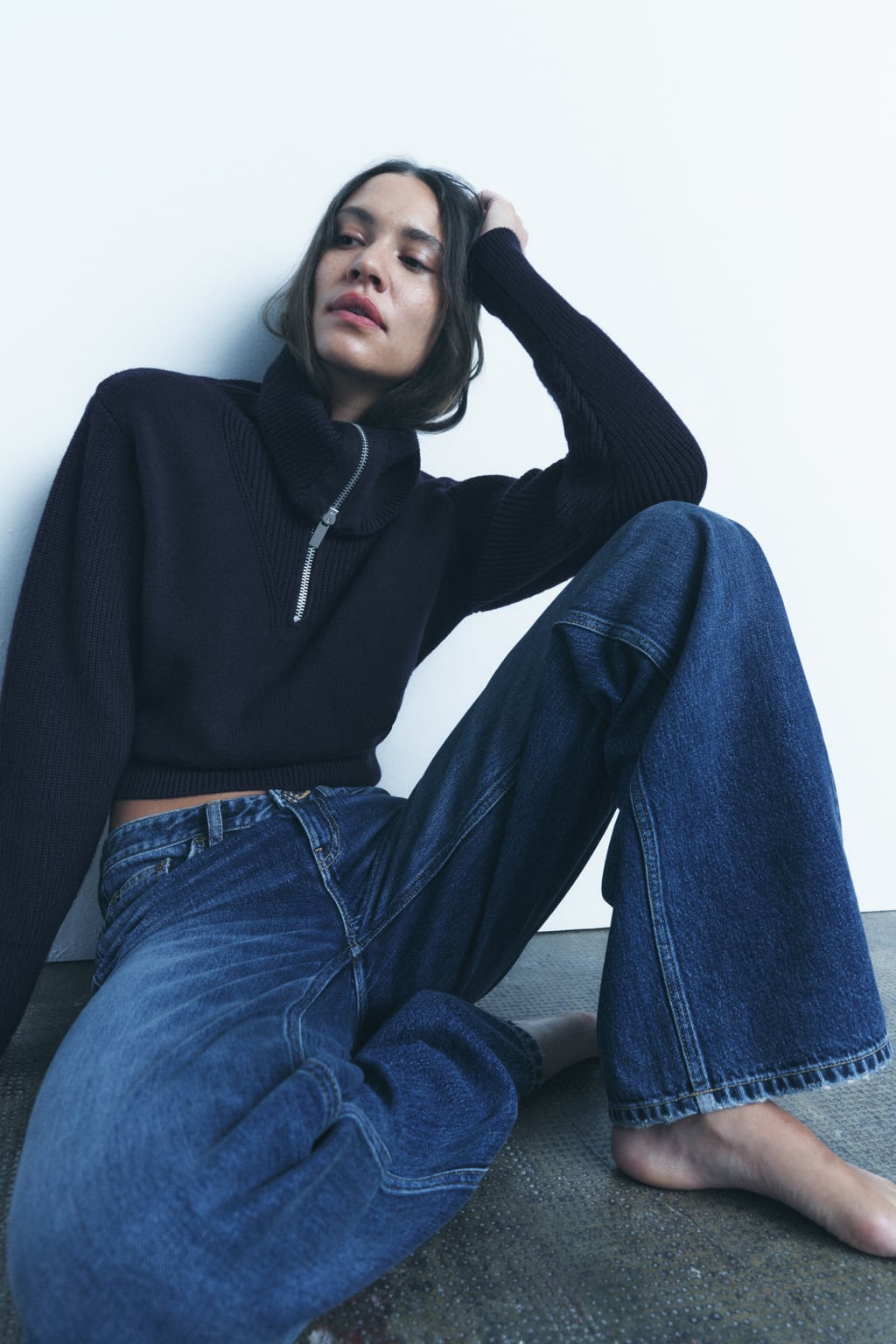 

Шерстяной вязаный свитер ZARA, синий