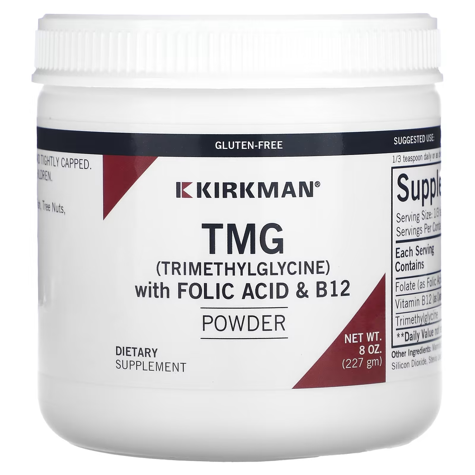 Триметилглицин Kirkman Labs TMG с фолиевой кислотой и порошком B12, 227 г