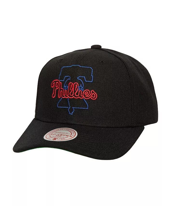 

Мужская черная регулируемая шляпа Philadelphia Phillies Neon Logo Pro Crown Mitchell & Ness, черный