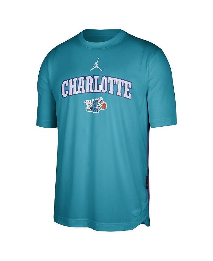 

Мужская брендовая бирюзовая футболка Charlotte Hornets Hardwood Classics 2023/24 Classic Edition Performance Pregame Shooting Tshirt Jordan, синий