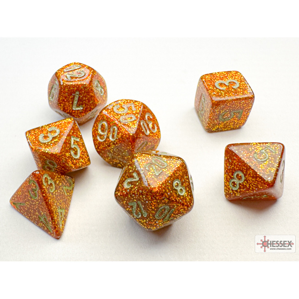 

Аксессуары Chessex 10mm Polyhedral Dice: Glitter - Gold w/ Silver (7)