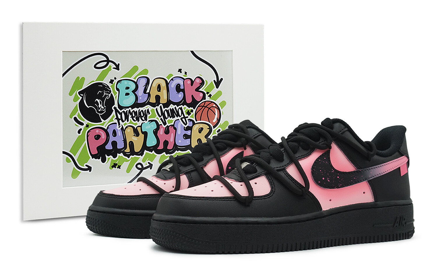 

Кроссовки Nike Air Force 1 Skateboarding Shoes Unisex Low-top Black/pink, черный/розовый