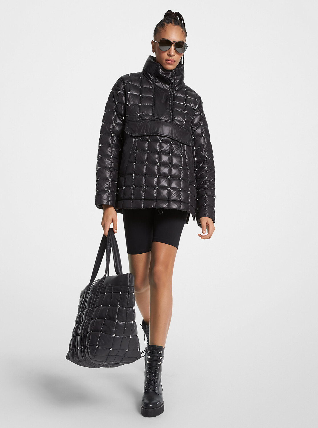 

Стеганая куртка Popover Stirling с заклепками Michael Kors, серебряный, Серый