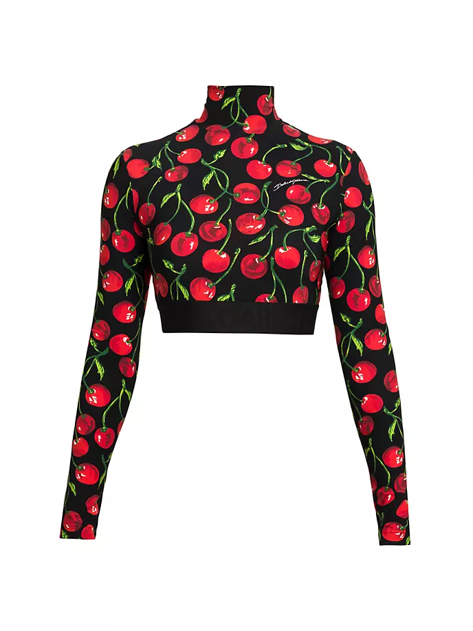 

Укороченный топ из джерси с принтом вишни Dolce&Gabbana, цвет ciliegie nero