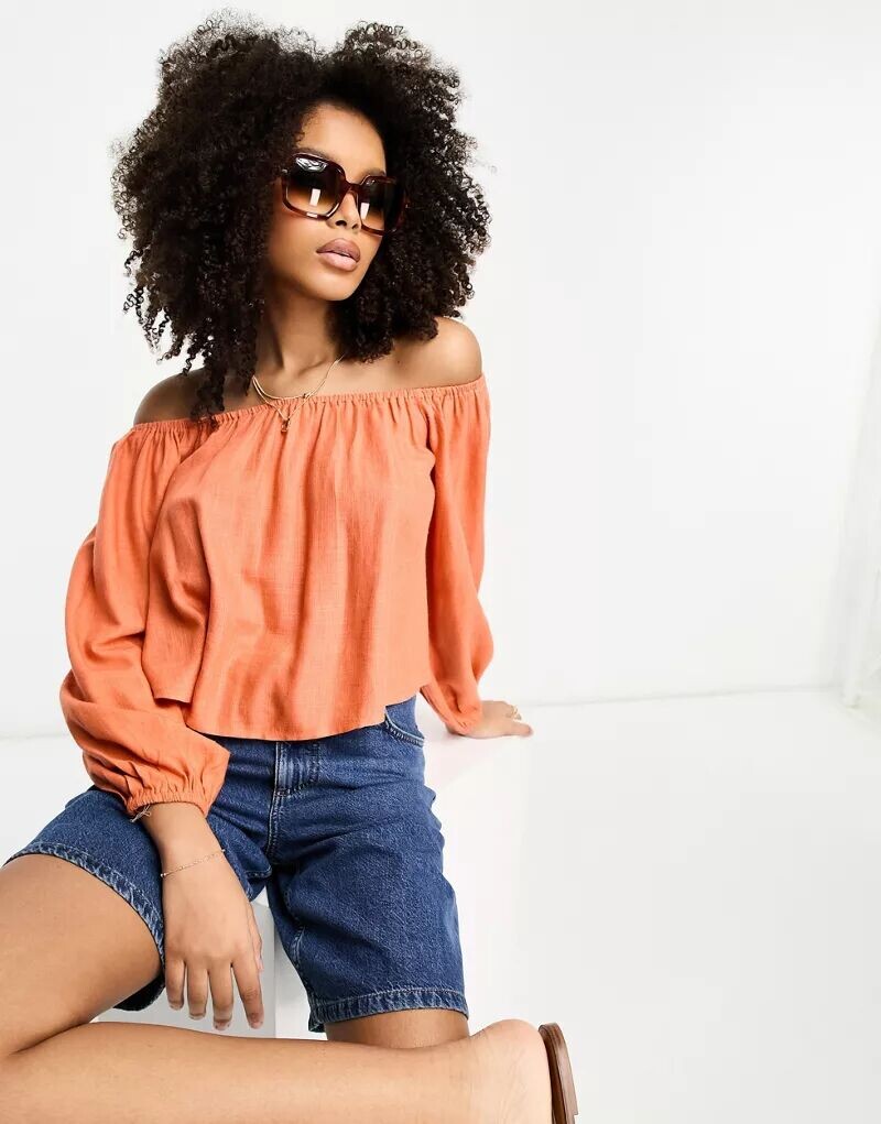 

Оранжевый льняной топ с открытыми плечами ASOS