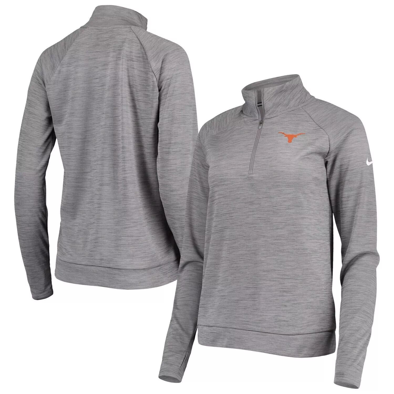 

Женская серая куртка с молнией четверть четверти Nike Texas Longhorns Pacer Raglan Space Dye Performance Nike