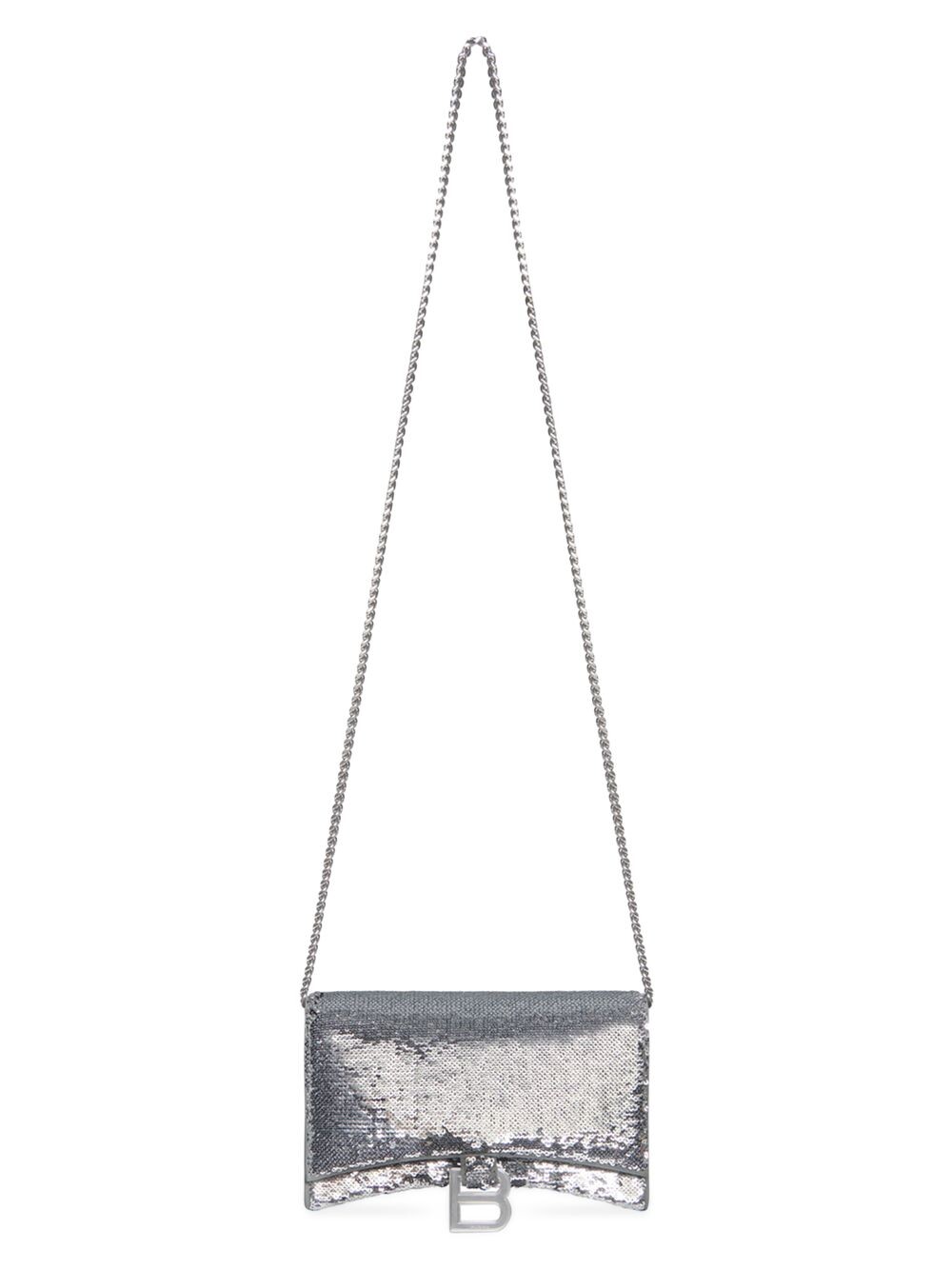 

Кошелек Hourglass на цепочке с пайетками Balenciaga, серебряный