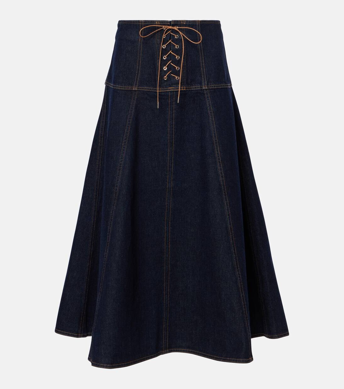 

Юбка миди из денима Estelle Ulla Johnson, цвет tigris rigid wash
