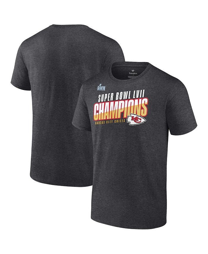 

Мужская футболка с логотипом Heather Charcoal Kansas City Chiefs Super Bowl LVII Champions Victory Formation Fanatics, черный