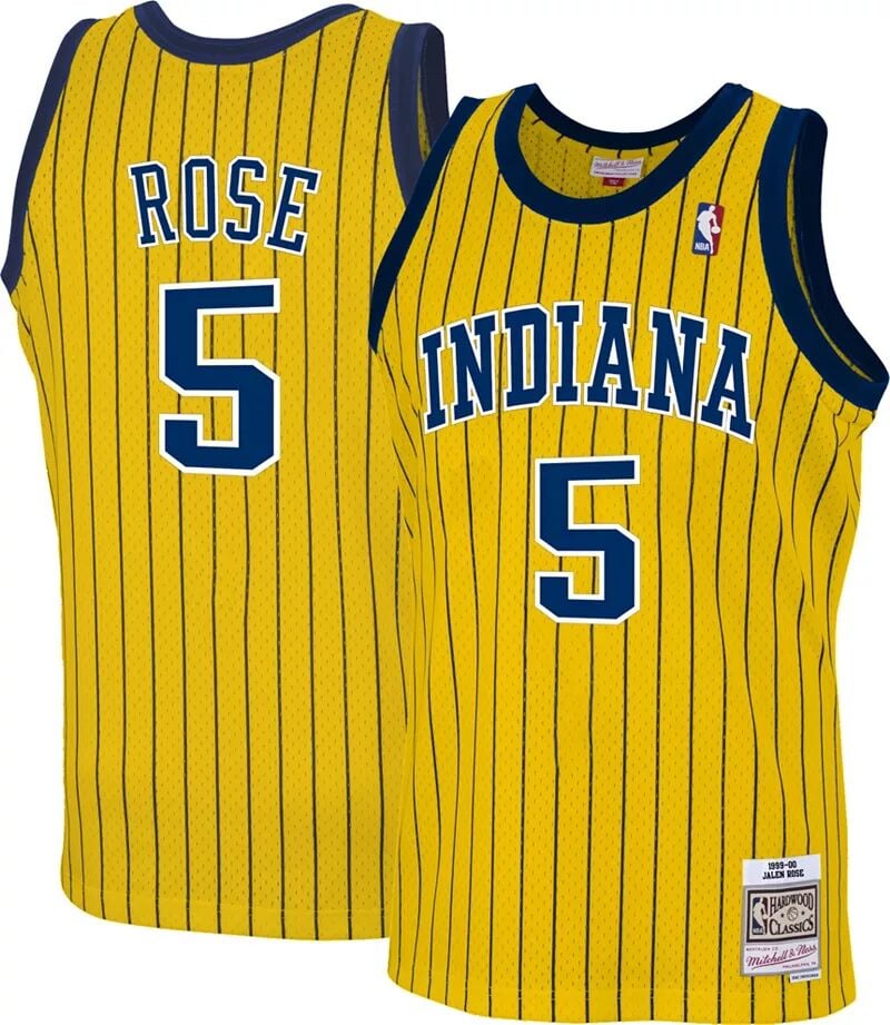 

Мужское джерси Mitchell & Ness 1999 года Indiana Pacers Derrick Rose #5 желтого цвета из твердой древесины Classics Swingman