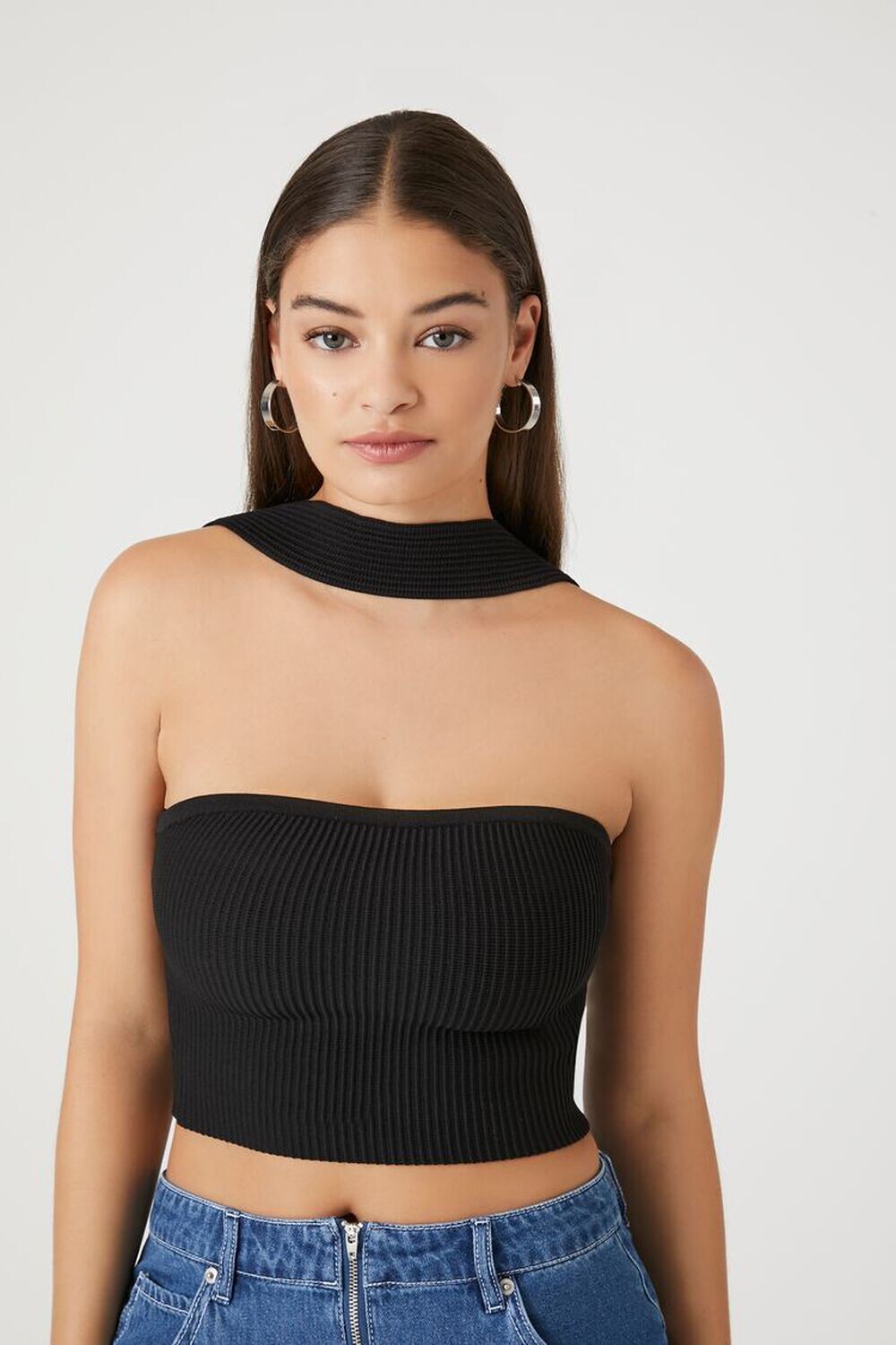 

Свитер с обратным бретелем и вязаный укороченный топ Forever 21, черный