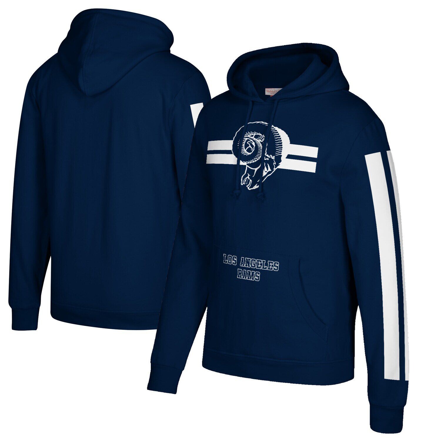 

Мужской темно-синий пуловер с капюшоном Mitchell & Ness Los Angeles Rams с тремя полосками