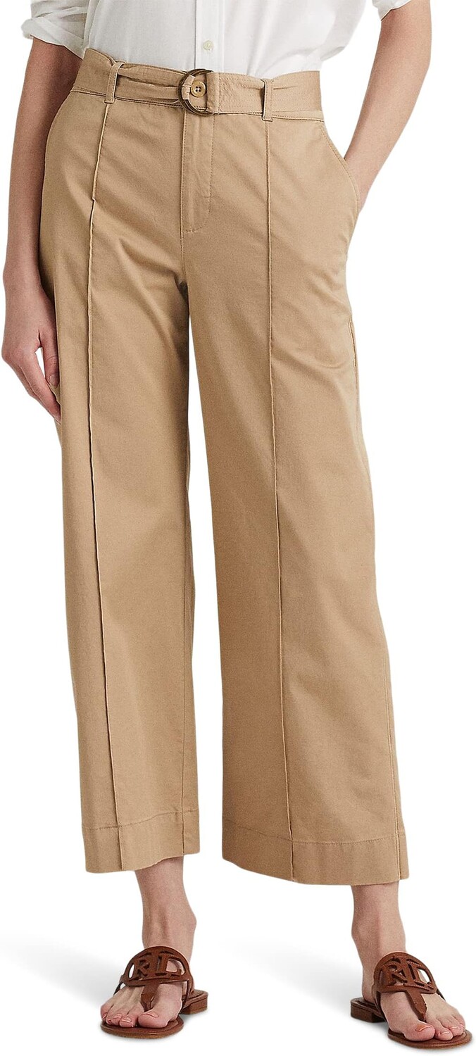 

Широкие брюки с поясом из микрошлифованного твила LAUREN Ralph Lauren, цвет Birch Tan