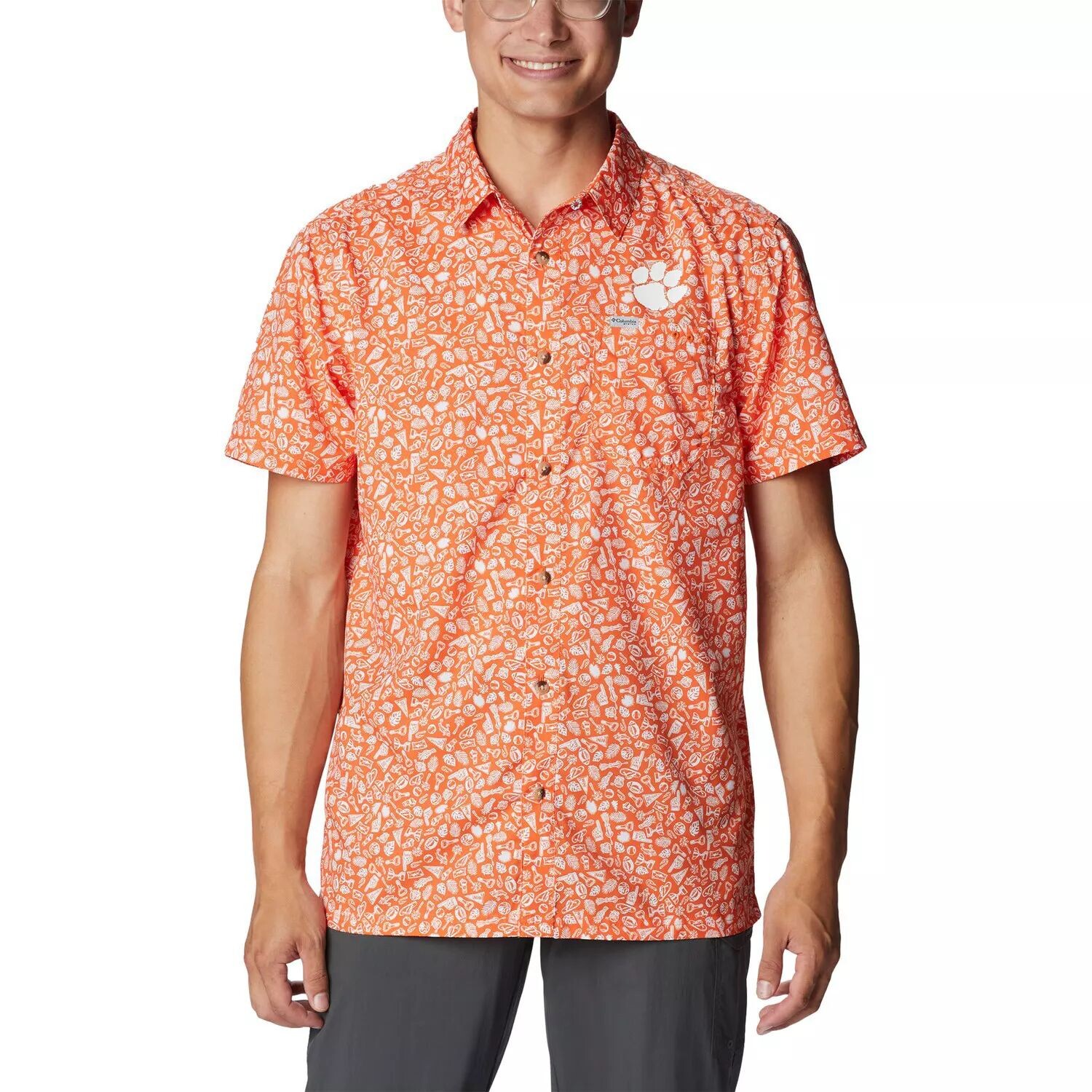 

Мужская рубашка на пуговицах Columbia Orange Clemson Tigers Super Slack Tide Omni-Shade Team
