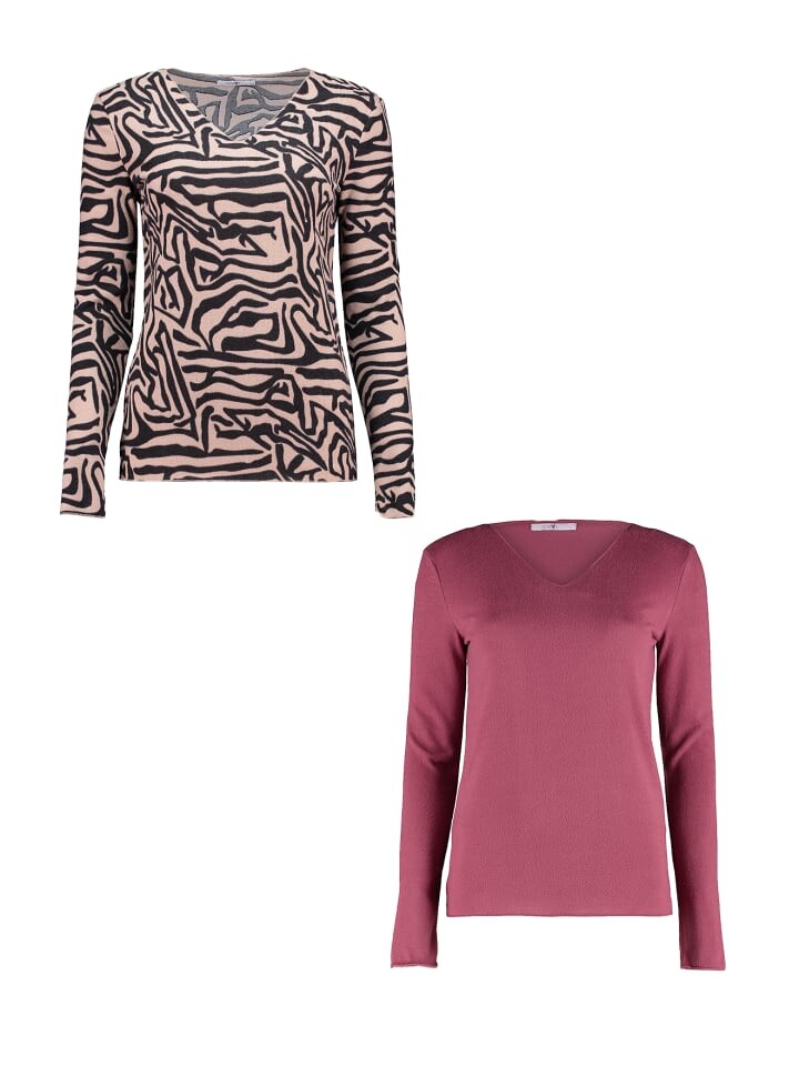 

Футболка Hailys Langarmshirt 2er Set V Ausschnitt Normale Passform, цвет grau-pink