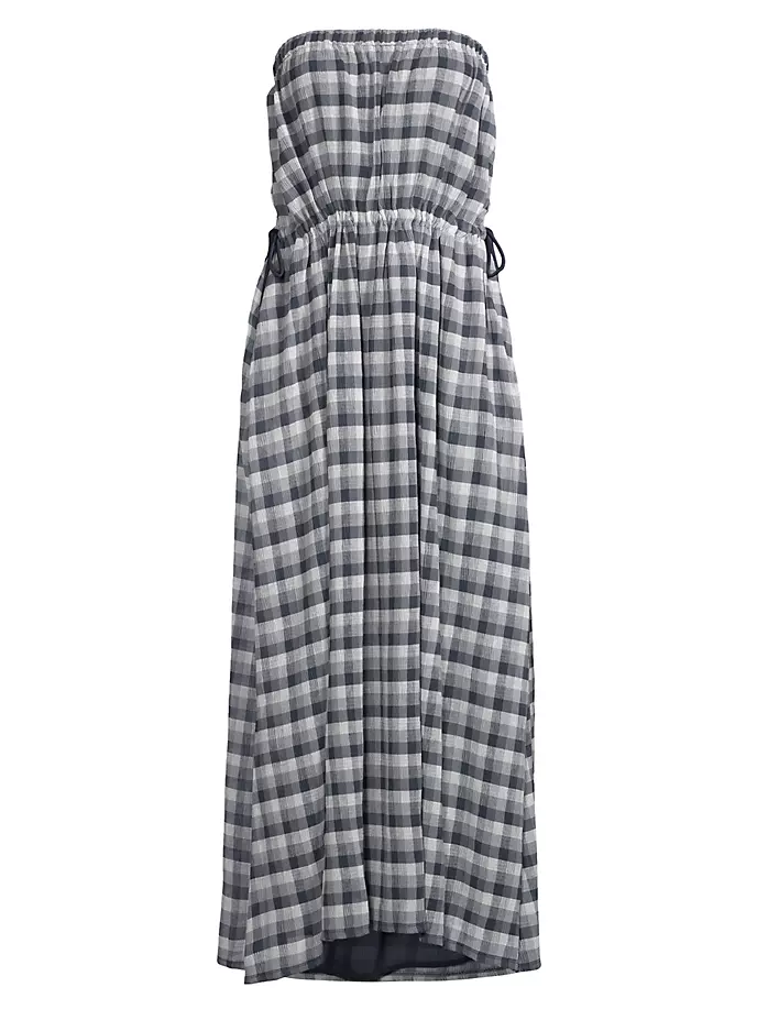 

Платье макси в мелкую клетку без бретелек Emporio Armani, цвет blue white gingham