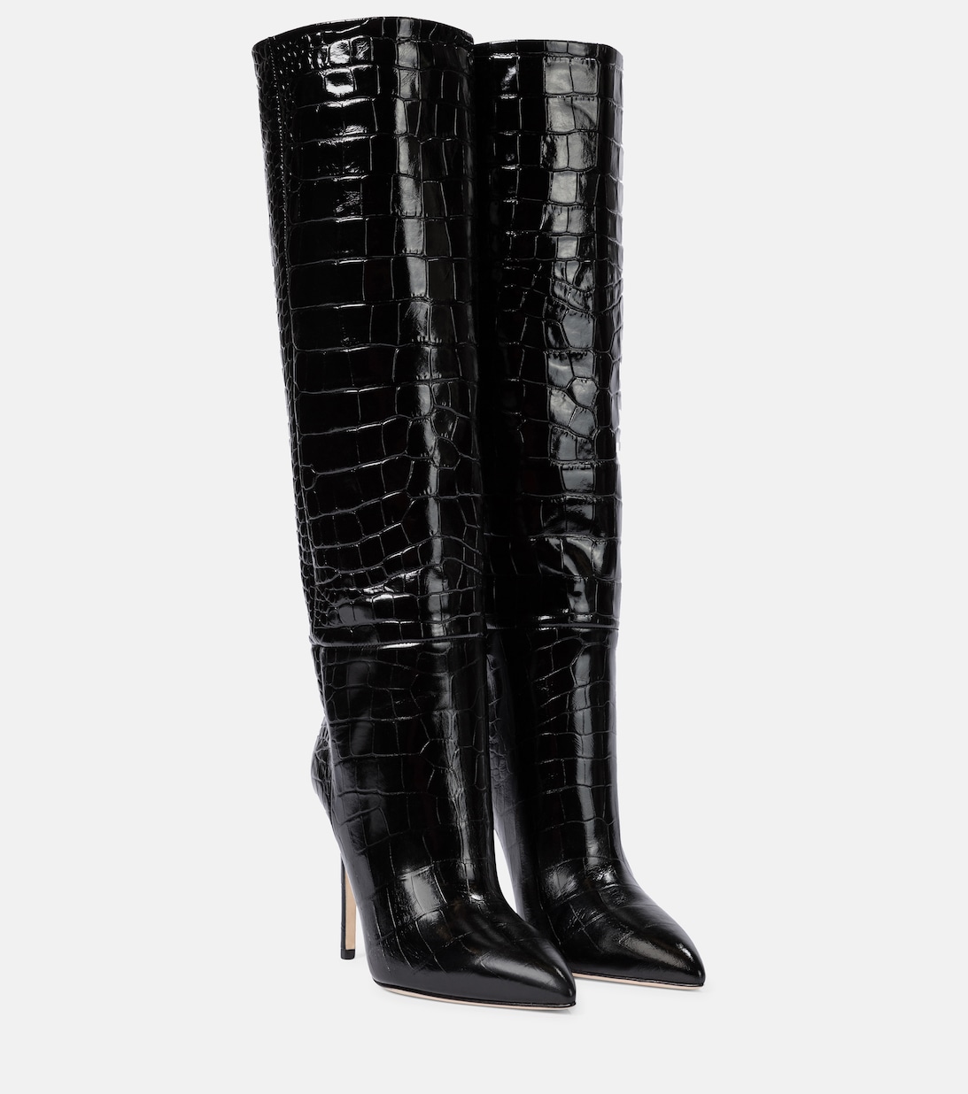Сапоги Paris Texas Croc-effect Leather Knee-high, черный сапоги zara leather chunky heel knee high чёрный