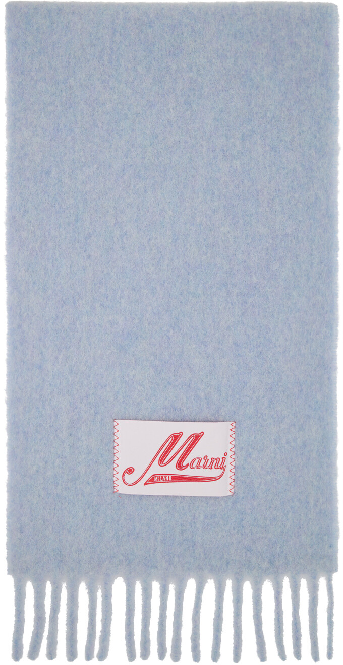 

Синий шарф с логотипом из брашированной альпаки Marni, цвет Iris blue