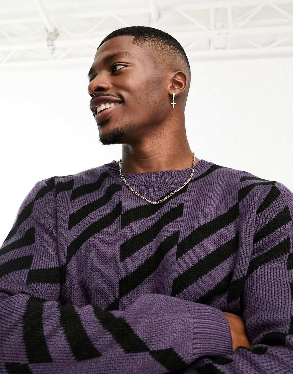 

Фиолетовый и черный вязаный джемпер с геопринтом ASOS DESIGN