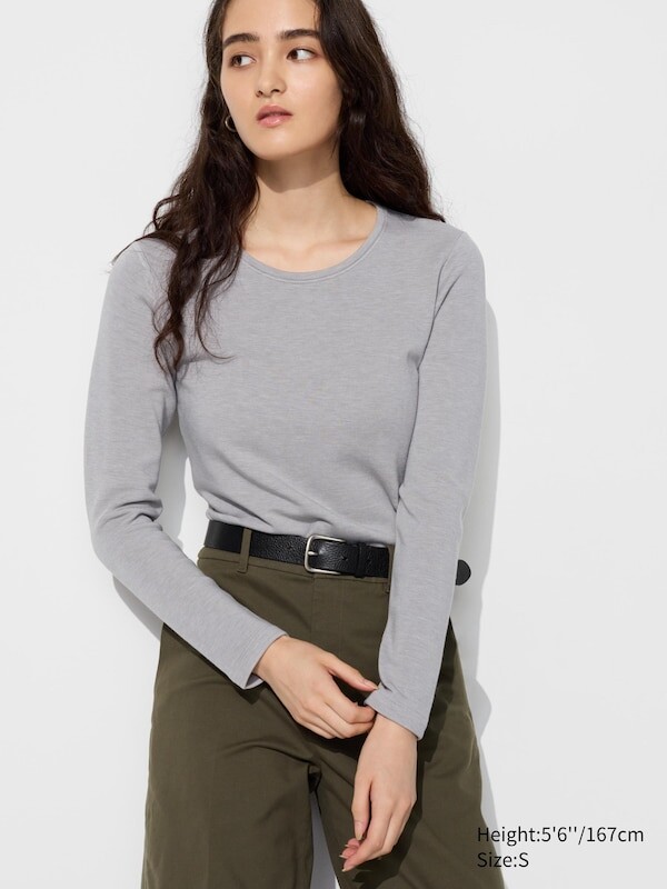 

Ультра теплая футболка с круглым вырезом heattech Uniqlo, серый