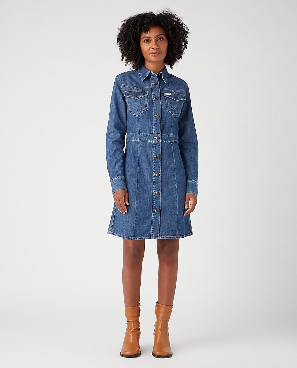 

Короткое джинсовое платье с длинными рукавами Wrangler, синий