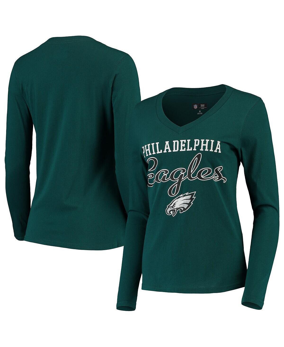 

Женская темно-зеленая футболка Philadelphia Eagles Post Season с длинными рукавами и v-образным вырезом G-III 4Her by Carl Banks