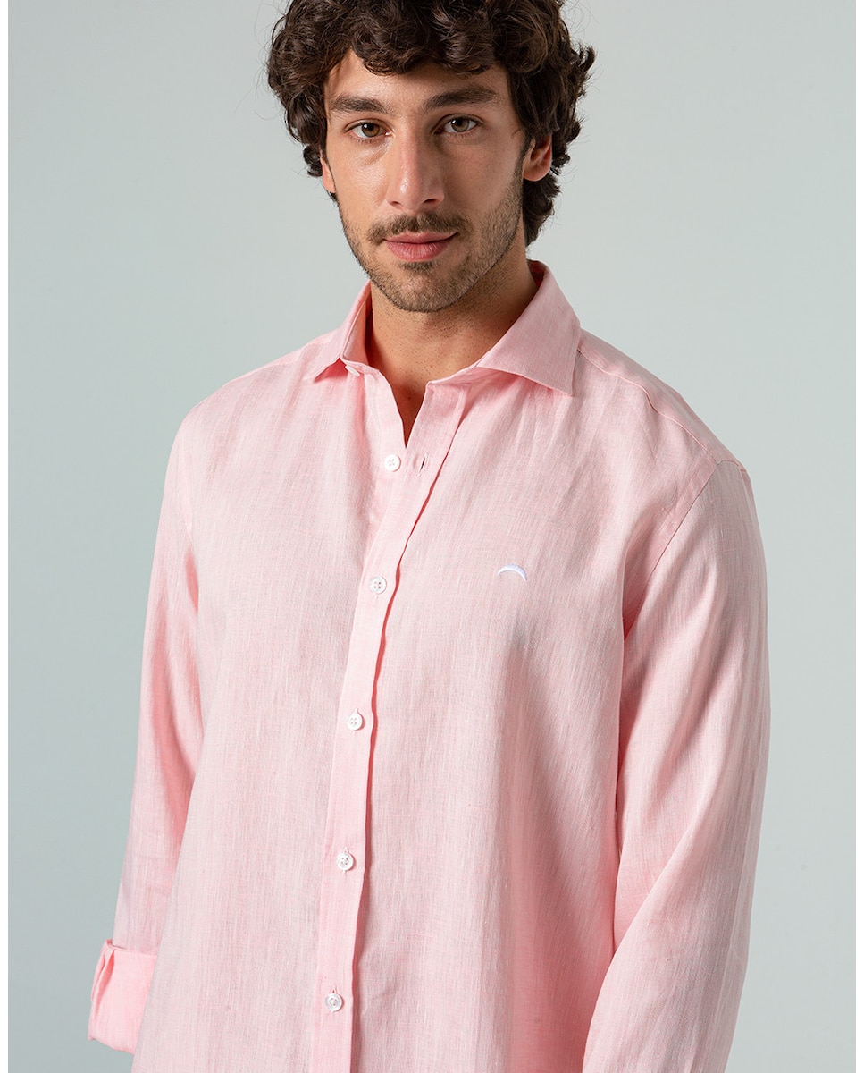 Однотонная узкая мужская льняная рубашка розового цвета Skydiver, розовый рубашка приталенного покроя в полоску с вышитым логотипом из хлопка s красный