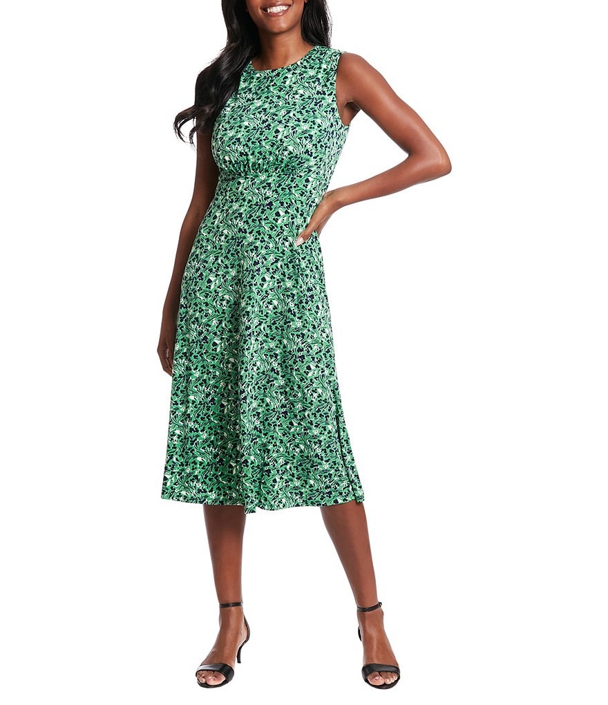 цена Расклешенное платье без рукавов с круглым вырезом London Times, зеленый