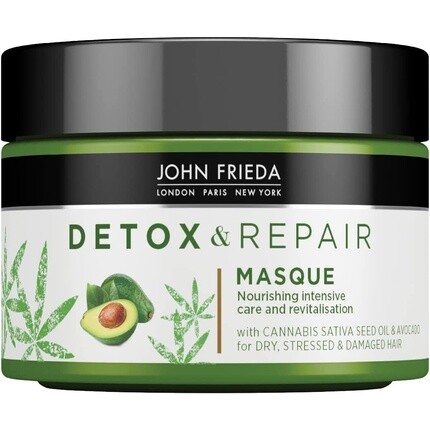 

John Frieda Detox & Repair Masque 250ml Интенсивный глубокий кондиционер для сухих, поврежденных и поврежденных волос Питательная маска для волос с маслом семян конопли и авокадо