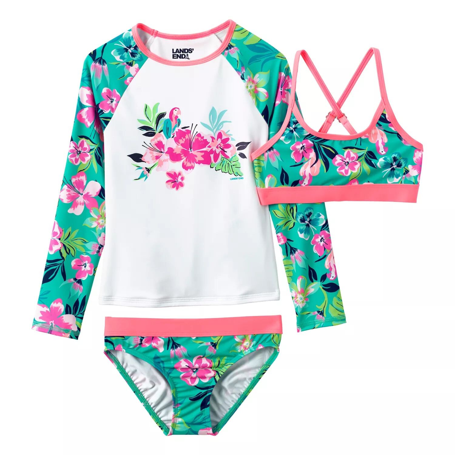 

Комплект купальника Slim Lands' End Rash Guard, верха и низа бикини для девочек 7–12 лет Lands' End