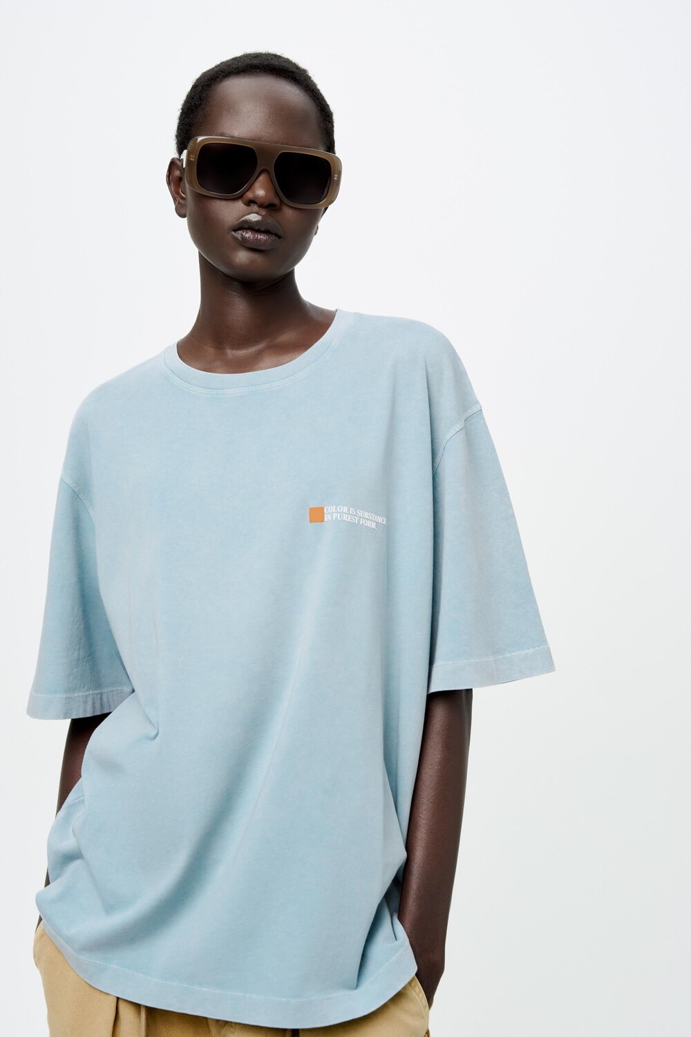 

Футболка с круглым вырезом и короткими рукавами ZARA, синий